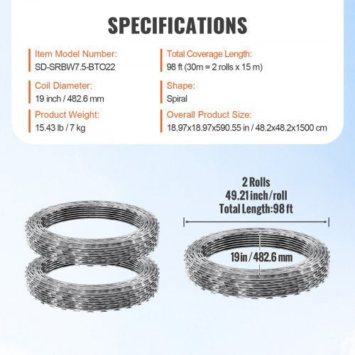 Razor Wires 98 ft Razor Barbed Wire 2 Rolls Razor Wire Fencing Razor