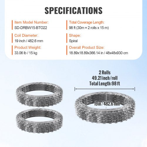 Razor Wires 98 ft Razor Barbed Wire 2 Rolls Razor Wire Fencing Razor