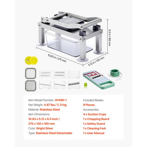 Vegetable Chopper Mandoline Slicer Allin1 Food Veggie Cutter with 9