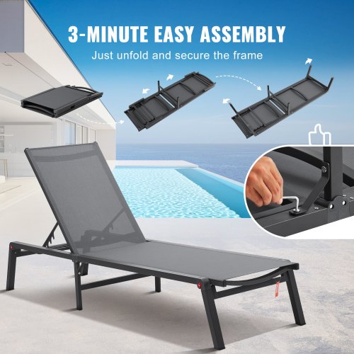 Chaise Lounge Chair Outdoor Patio Lounge Chair with Adjustable 5Position –