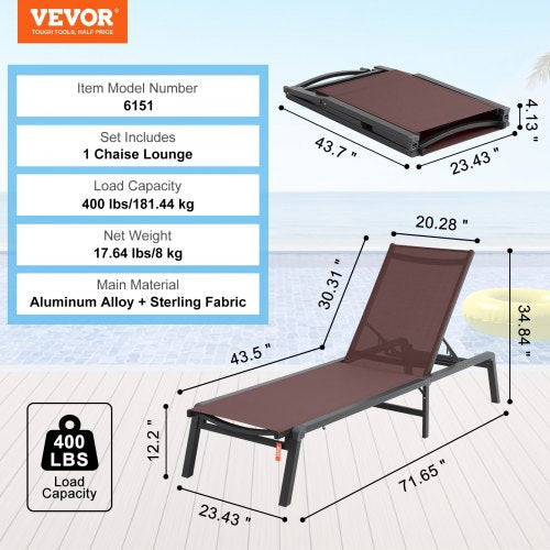 Chaise Lounge Chair Outdoor Patio Lounge Chair with Adjustable 5Position –