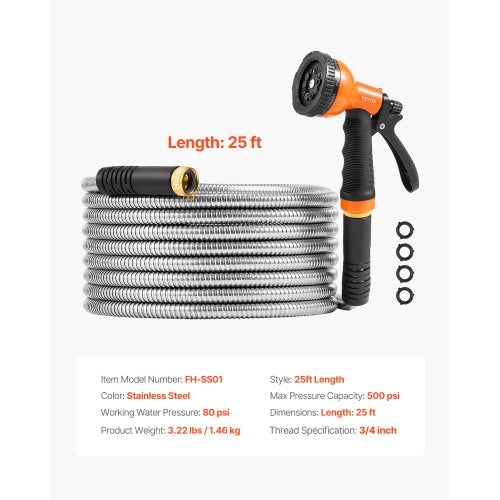Metal Garden Hose 25 ft Rust Proof Stainless Steel Water Hose Heavy Duty