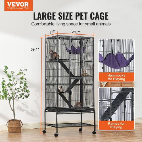 69" Rolling Metal Ferret Cage Large 4 Tier Cage Small
