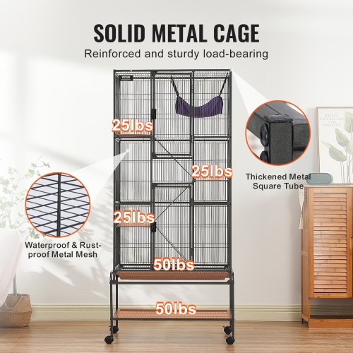 69" Rolling Metal Ferret Cage Large 4 Tier Cage Small