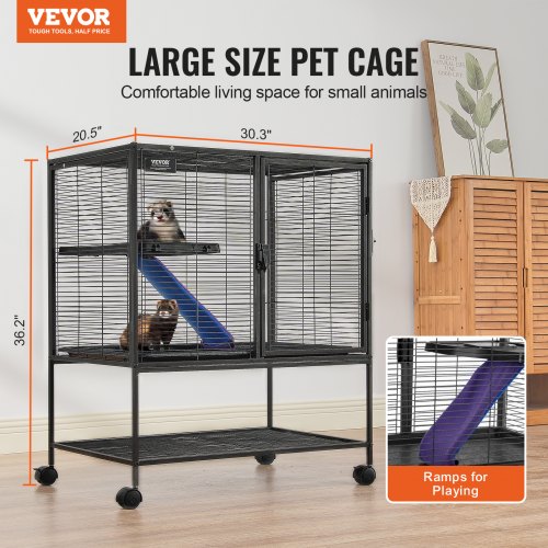 36" Rolling Metal Ferret Cage Large 2 Tier Cage Small