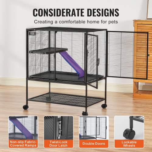 36" Rolling Metal Ferret Cage Large 2 Tier Cage Small