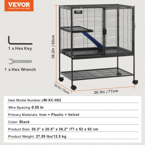 36" Rolling Metal Ferret Cage Large 2 Tier Cage Small