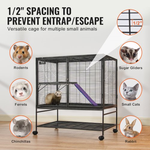 39 Metal Small Animal Cage 2Tier Rolling Ferret Cage with Tray A Ramp – 2 INCH