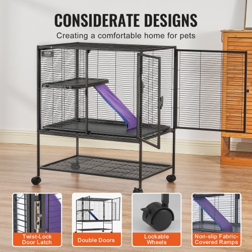 39 Metal Small Animal Cage 2Tier Rolling Ferret Cage with Tray A Ramp – 2 INCH