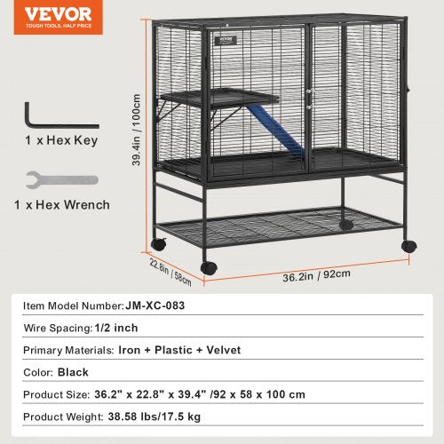 39 Metal Small Animal Cage 2Tier Rolling Ferret Cage with Tray A Ramp – 2 INCH