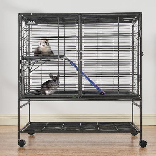 39 Metal Small Animal Cage 2Tier Rolling Ferret Cage with Tray A Ramp – 2 INCH