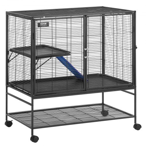 39 Metal Small Animal Cage 2Tier Rolling Ferret Cage with Tray A Ramp – 2 INCH