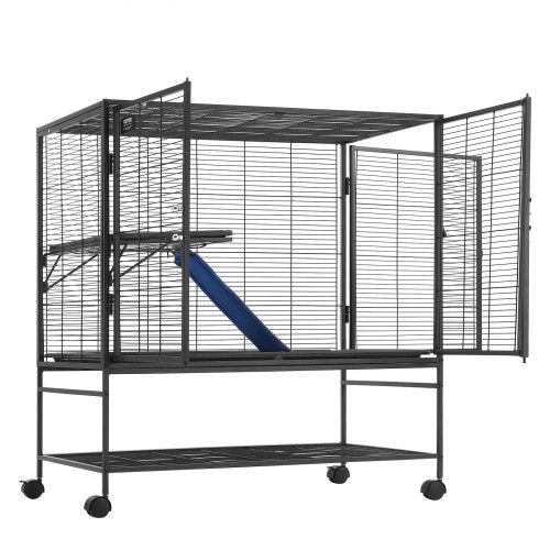 39 Metal Small Animal Cage 2Tier Rolling Ferret Cage with Tray A Ramp – 2 INCH