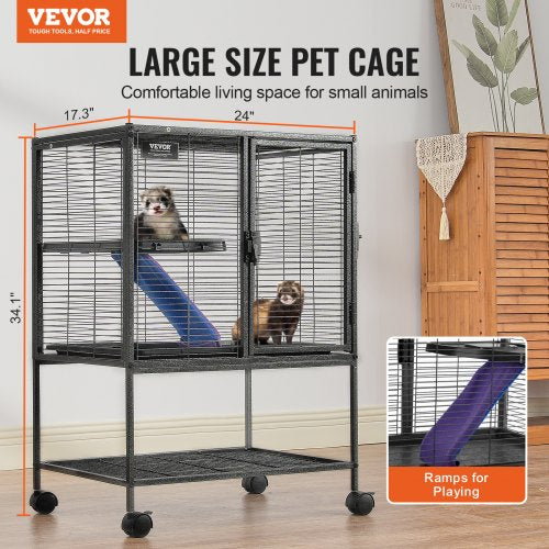 34 Metal Small Animal Cage 2Tier Rolling Ferret Cage with Tray A Ramp – 2 INCH