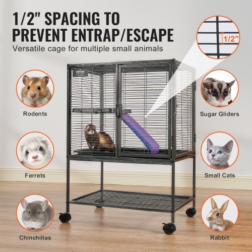 34 Metal Small Animal Cage 2Tier Rolling Ferret Cage with Tray A Ramp – 2 INCH