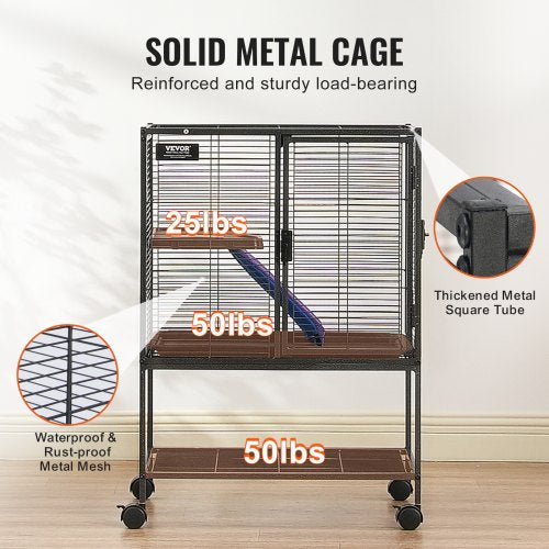 34 Metal Small Animal Cage 2Tier Rolling Ferret Cage with Tray A Ramp – 2 INCH