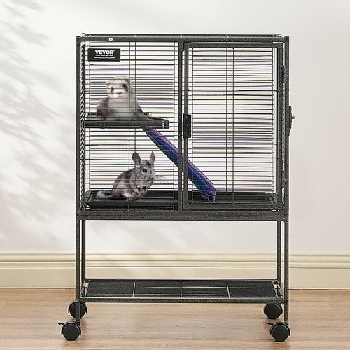 34 Metal Small Animal Cage 2Tier Rolling Ferret Cage with Tray A Ramp – 2 INCH