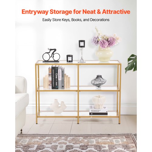 3Tier Glass Console Table Modern Rectangle Sofa Side Table with Tempered
