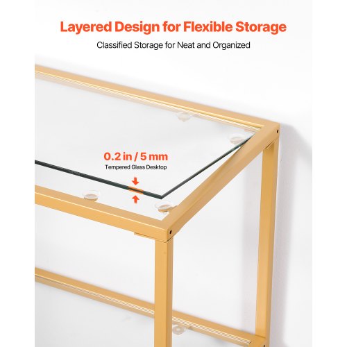 3Tier Glass Console Table Modern Rectangle Sofa Side Table with Tempered
