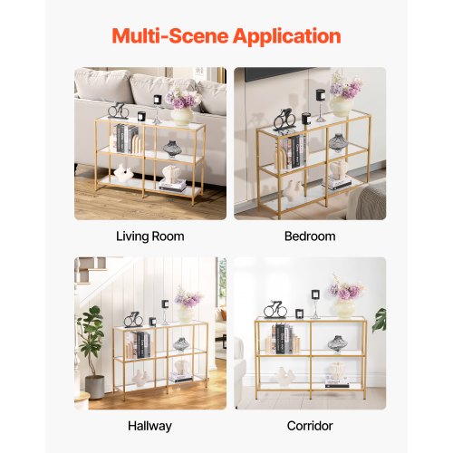 3Tier Glass Console Table Modern Rectangle Sofa Side Table with Tempered