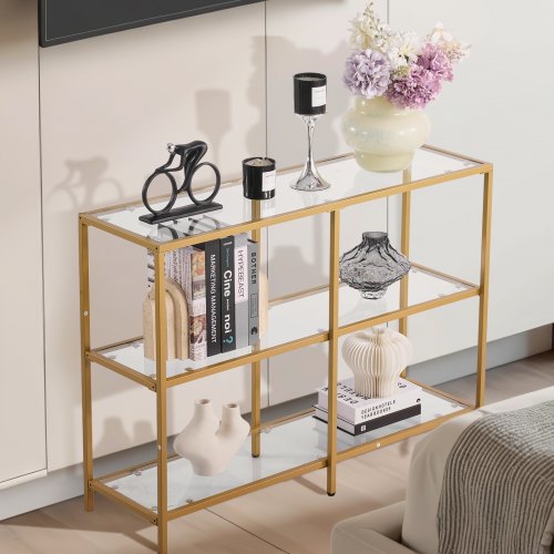 3Tier Glass Console Table Modern Rectangle Sofa Side Table with Tempered