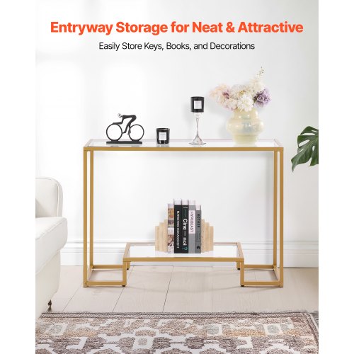 2Tier Glass Console Table Modern Rectangle Sofa Side Table with Tempered