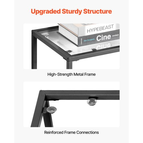 2Tier Glass Console Table Modern Rectangle Sofa Side Table with Tempered