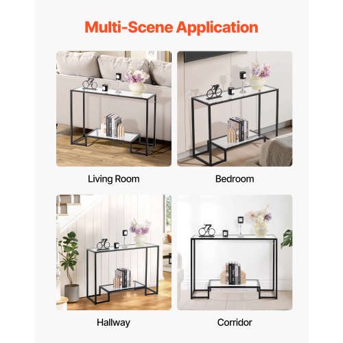 2Tier Glass Console Table Modern Rectangle Sofa Side Table with Tempered