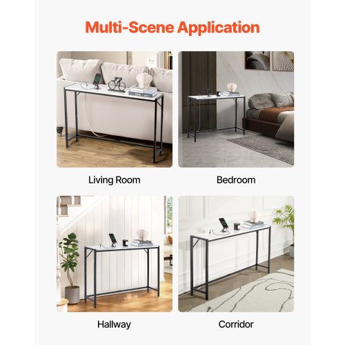Marble Console Table Modern Narrow Long Console Table with Power Outlet