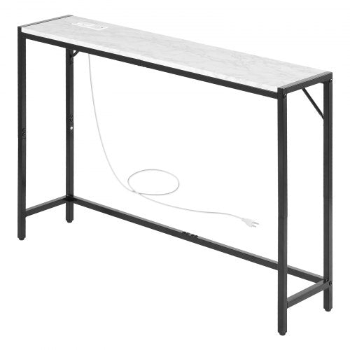 Marble Console Table Modern Narrow Long Console Table with Power Outlet