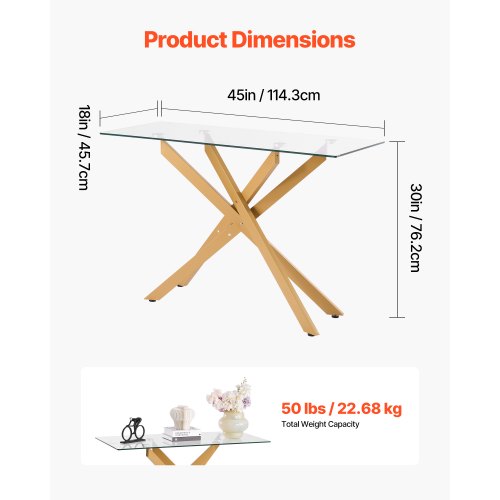 Glass Coffee Table Modern Rectangle Sofa Side Table with Tempered Glass Top