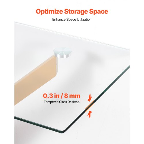 Glass Coffee Table Modern Rectangle Sofa Side Table with Tempered Glass Top