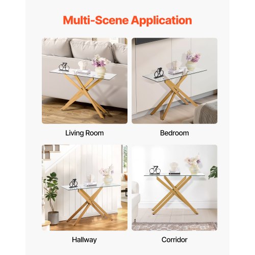 Glass Coffee Table Modern Rectangle Sofa Side Table with Tempered Glass Top
