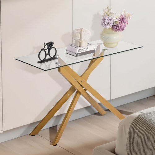 Glass Coffee Table Modern Rectangle Sofa Side Table with Tempered Glass Top