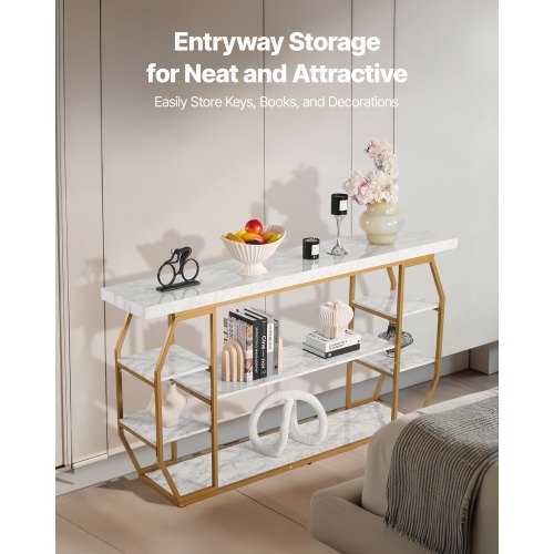 Marble Console Table 3 Tiers Modern Console Table for Open Storage Golden