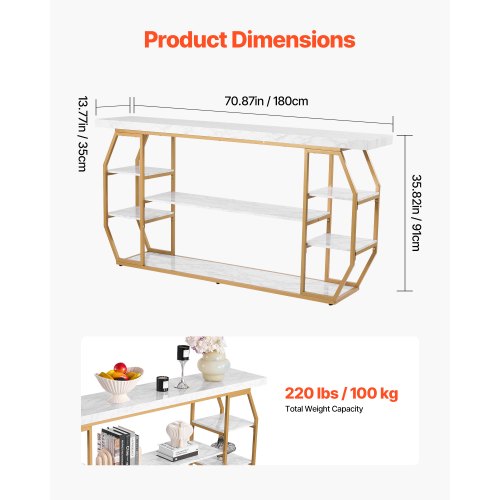 Marble Console Table 3 Tiers Modern Console Table for Open Storage Golden