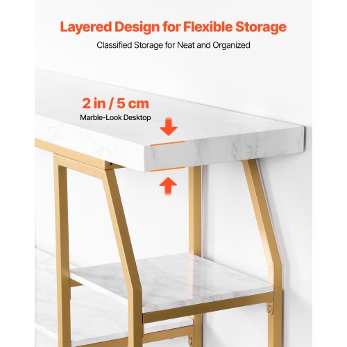 Marble Console Table 3 Tiers Modern Console Table for Open Storage Golden