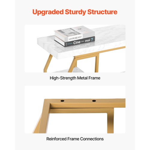 Marble Console Table 3 Tiers Modern Console Table for Open Storage Golden