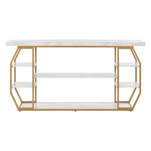 Marble Console Table 3 Tiers Modern Console Table for Open Storage Golden