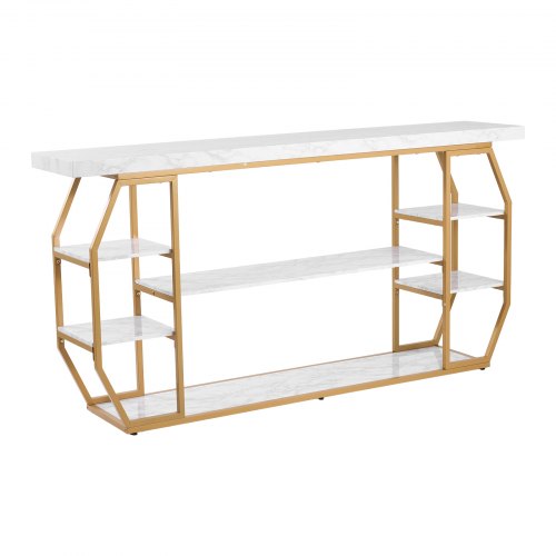 Marble Console Table 3 Tiers Modern Console Table for Open Storage Golden