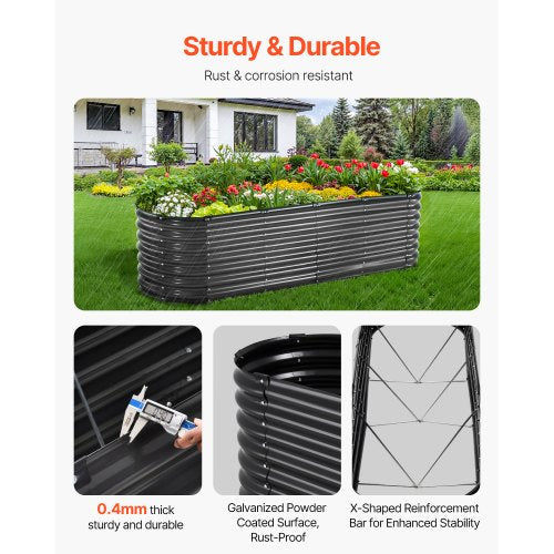 Metal Raised Garden Bed 8 x 2 x 2 ft Outdoor Galvanized Planter Box with Open