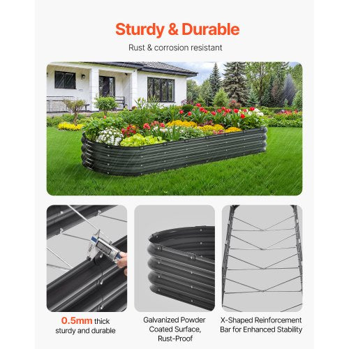 Metal Raised Garden Bed 8 x 2 x 1 ft Outdoor Galvanized Planter Box with Open