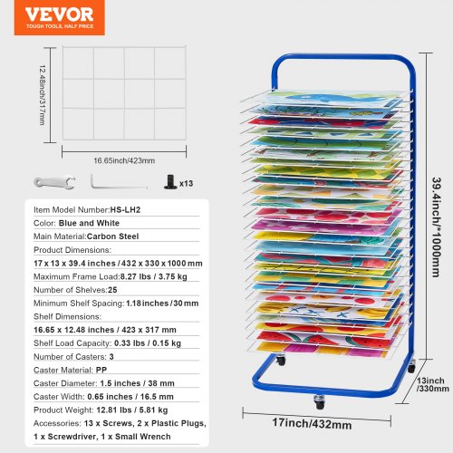 Art Drying Rack 25 Removable Shelves 17 x 13 x 39.4 inch Paint Drying Rack
