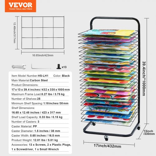 Art Drying Rack 25 Removable Shelves 17 x 13 x 39.4 inch Paint Drying Rack