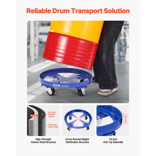 55 Gallon Drum Dolly 2000 lbs Load Capacity HeavyDuty Barrel Dolly with Cross