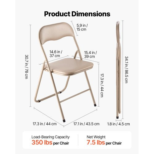 4 Pack Folding Chairs Foldable Leather Chairs with Heavy Duty Metal Frame