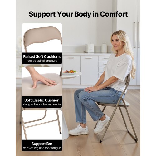 4 Pack Folding Chairs Foldable Leather Chairs with Heavy Duty Metal Frame