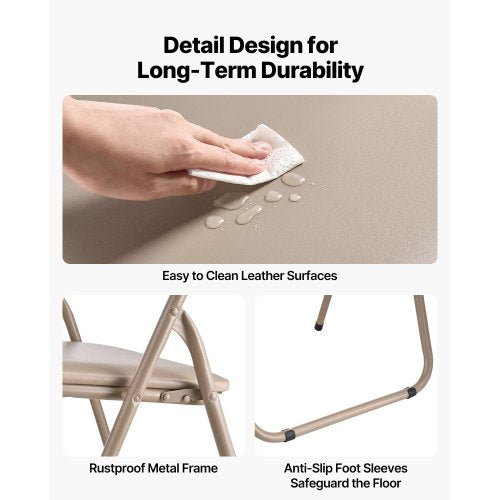 4 Pack Folding Chairs Foldable Leather Chairs with Heavy Duty Metal Frame