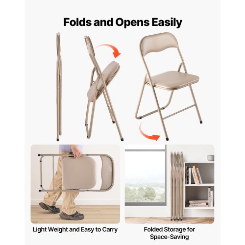 4 Pack Folding Chairs Foldable Leather Chairs with Heavy Duty Metal Frame