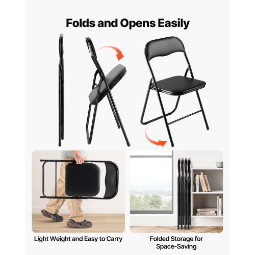 4 Pack Folding Chairs Foldable Leather Chairs with Heavy Duty Metal Frame 1